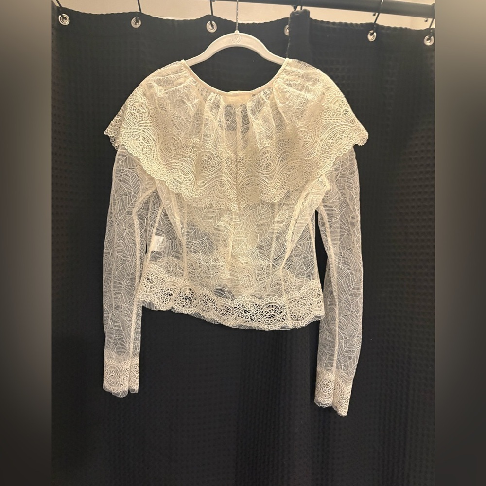 Free People Nigel Preston Victorian Lace Blouse Cream Lace Medium NWT - Picture 6 of 6